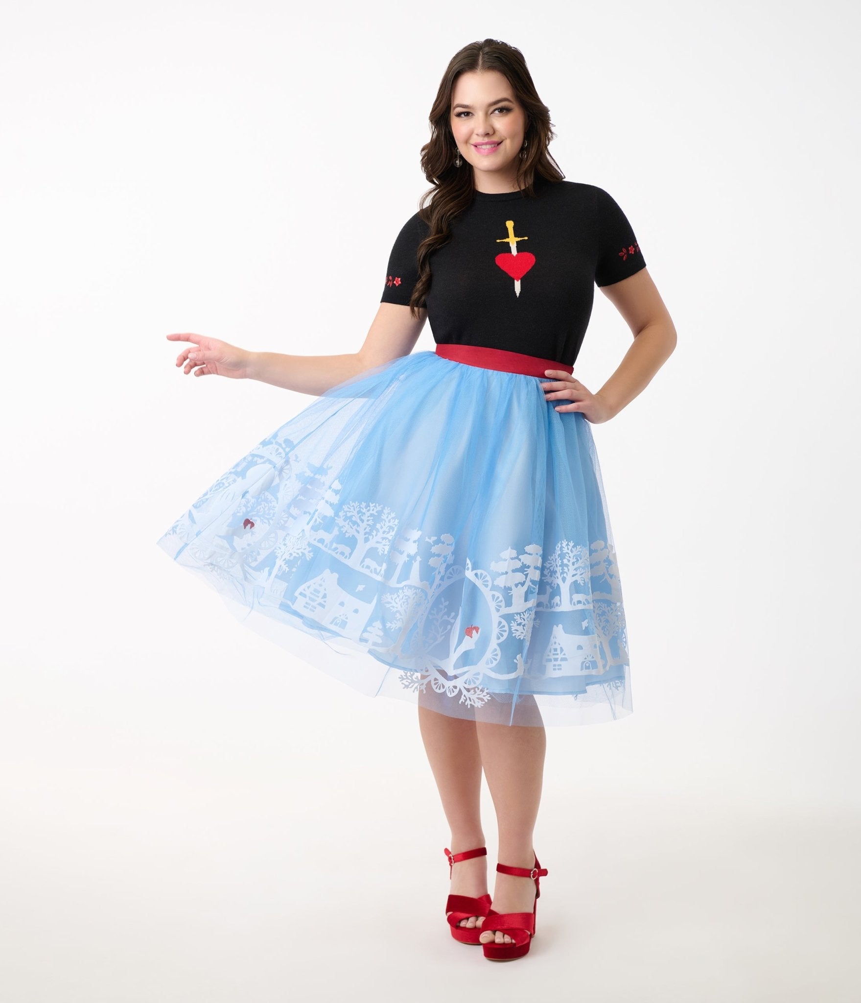 Disney's Snow White Collection by Unique Vintage Baby Blue Flocked Tulle Ballerina Skirt - Unique Vintage - Womens,  SKIRTS