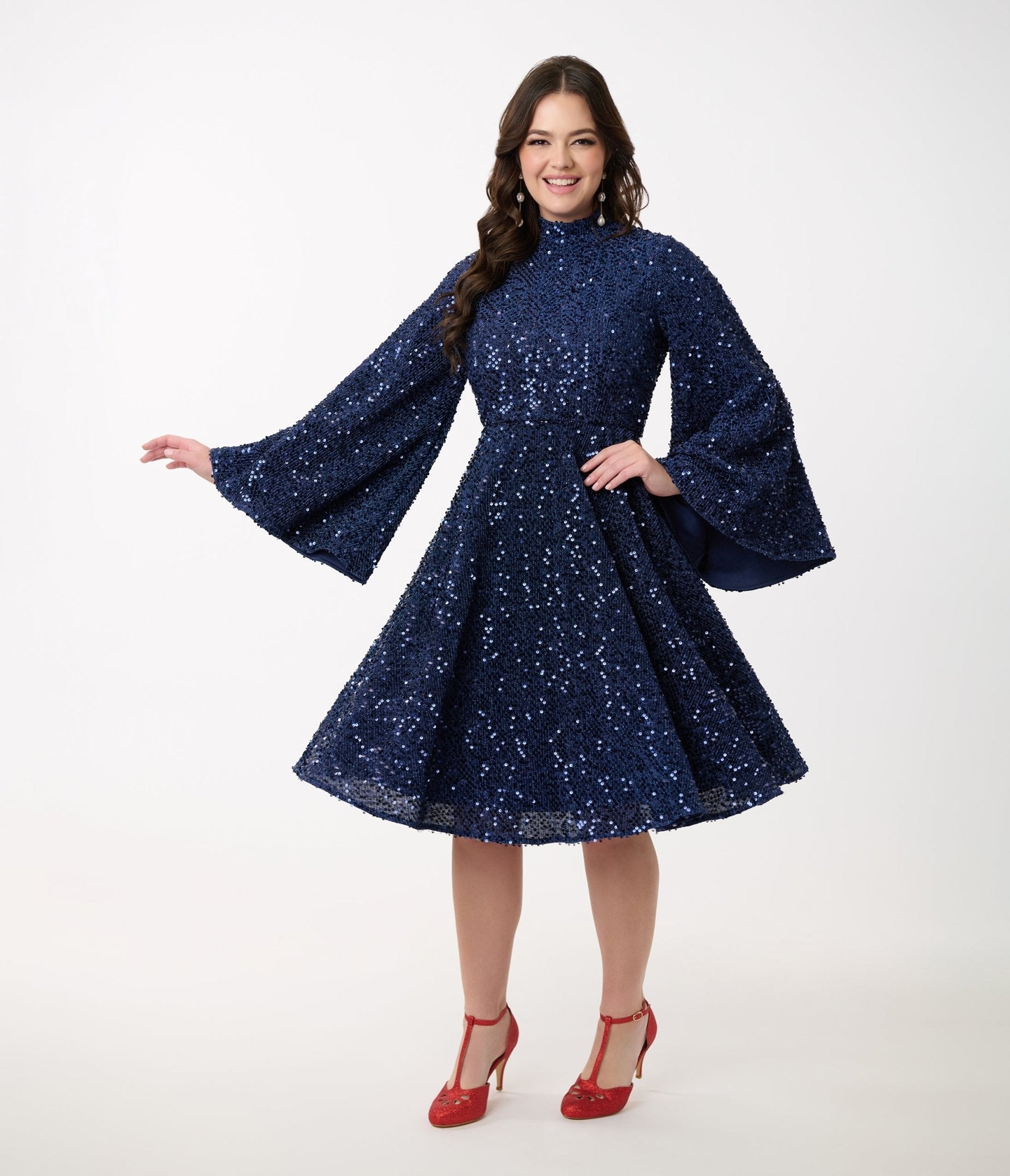 Disney's Snow White Collection by Unique Vintage Evil Queen Sequin Mock Neck Swing Dress - Unique Vintage - Womens, DRESSES