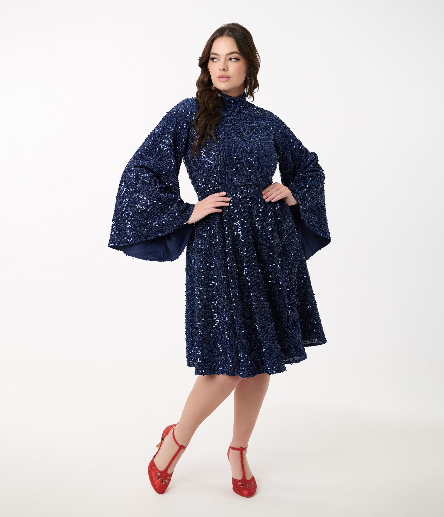 Disney's Snow White Collection by Unique Vintage Evil Queen Sequin Mock Neck Swing Dress - Unique Vintage - Womens, DRESSES