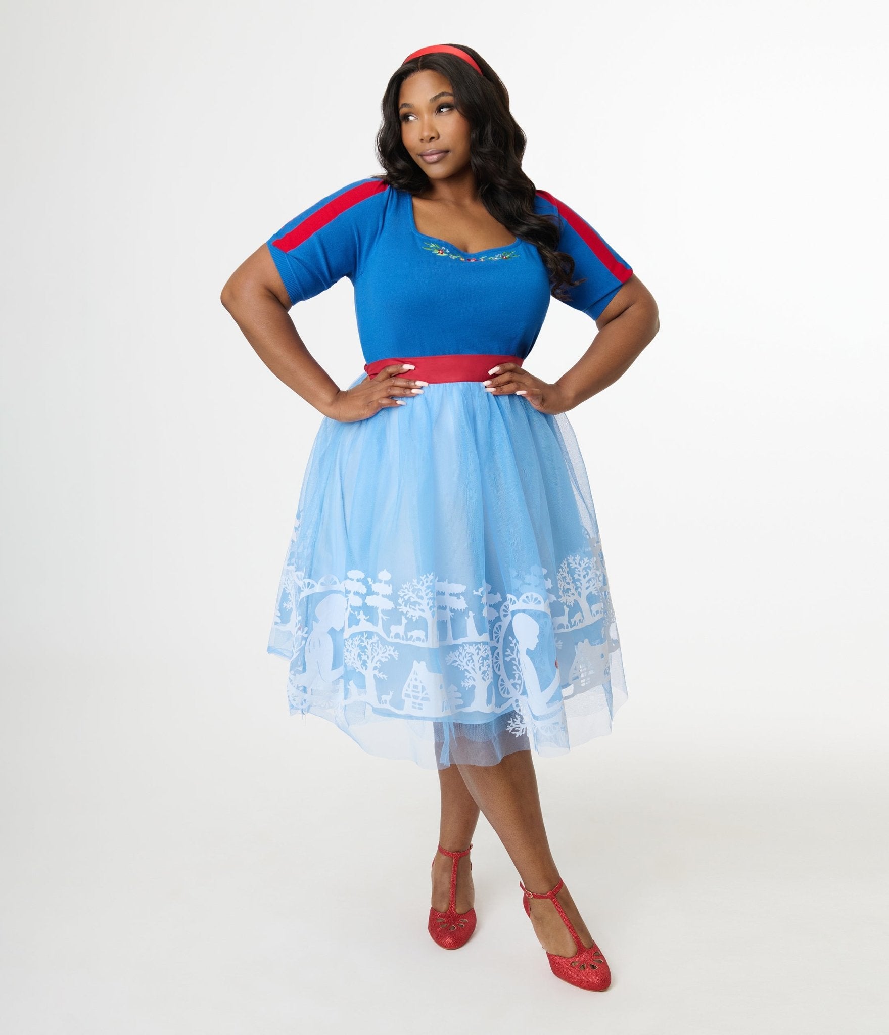 Disney's Snow White Collection by Unique Vintage Plus Size Baby Blue Flocked Tulle Ballerina Skirt - Unique Vintage - SKIRTS