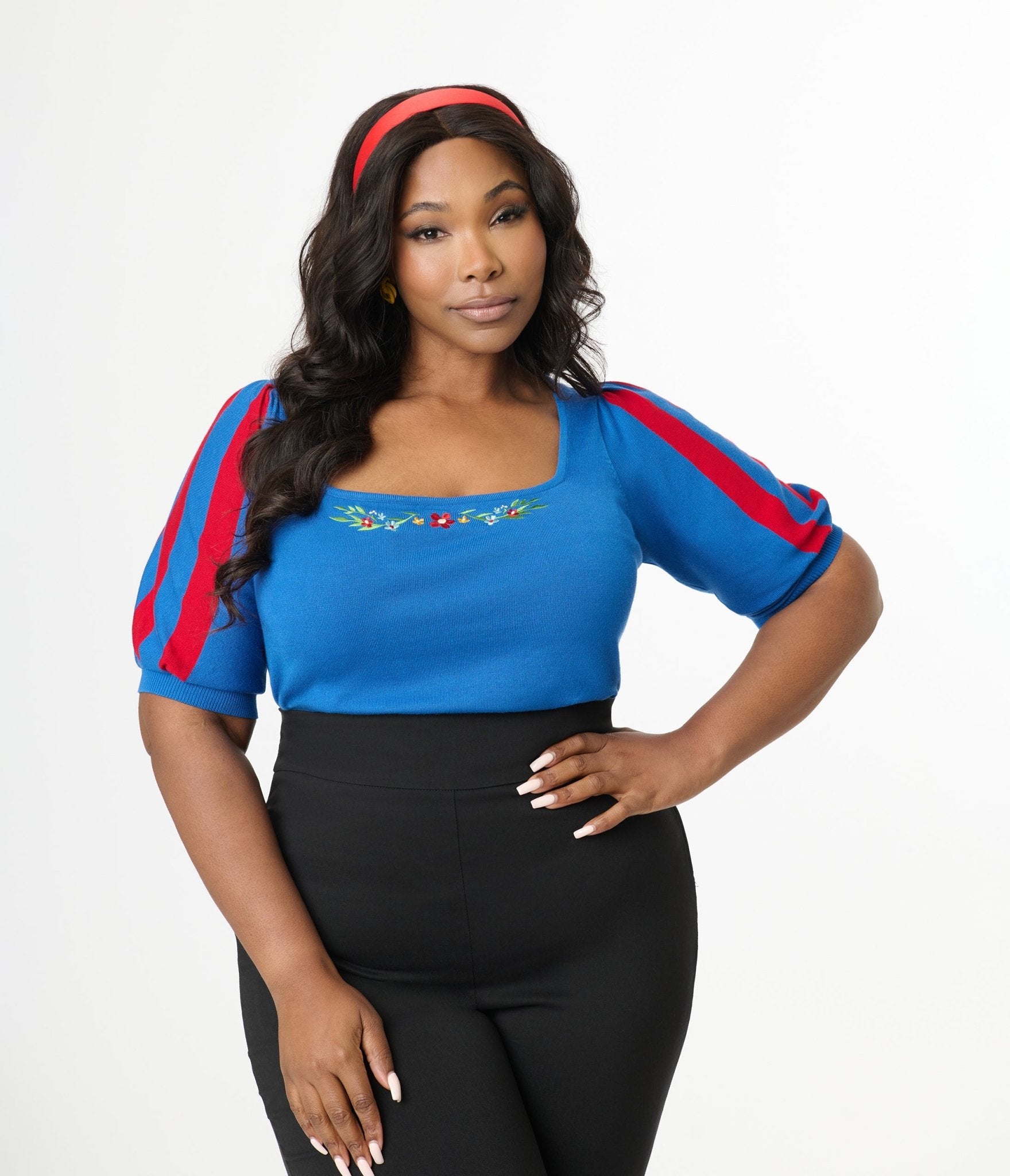 Disney's Snow White Collection by Unique Vintage Plus Size Royal Blue & Red Short Sleeve Sweater - Unique Vintage -  SWEATERS