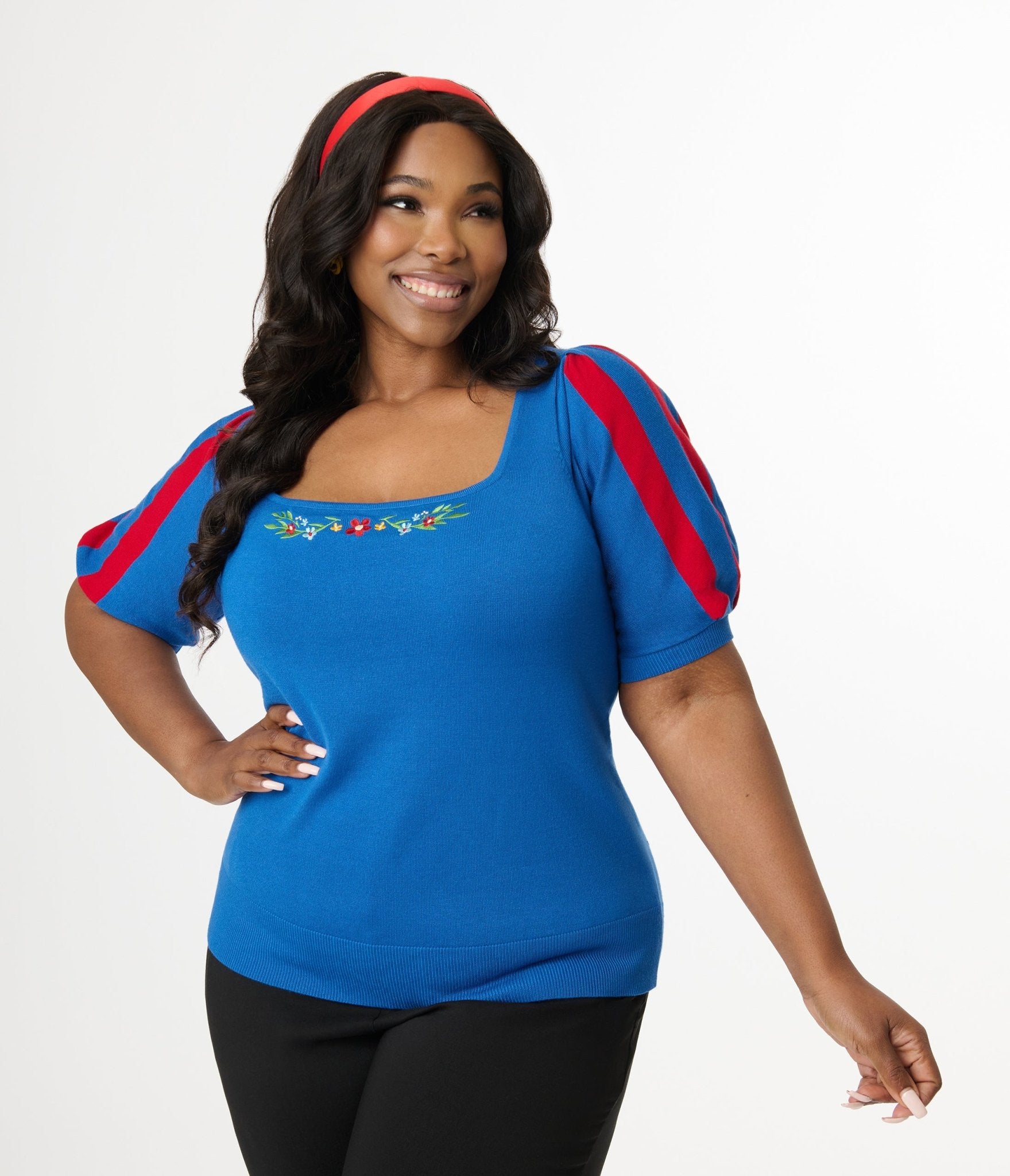 Disney's Snow White Collection by Unique Vintage Plus Size Royal Blue & Red Short Sleeve Sweater - Unique Vintage -  SWEATERS