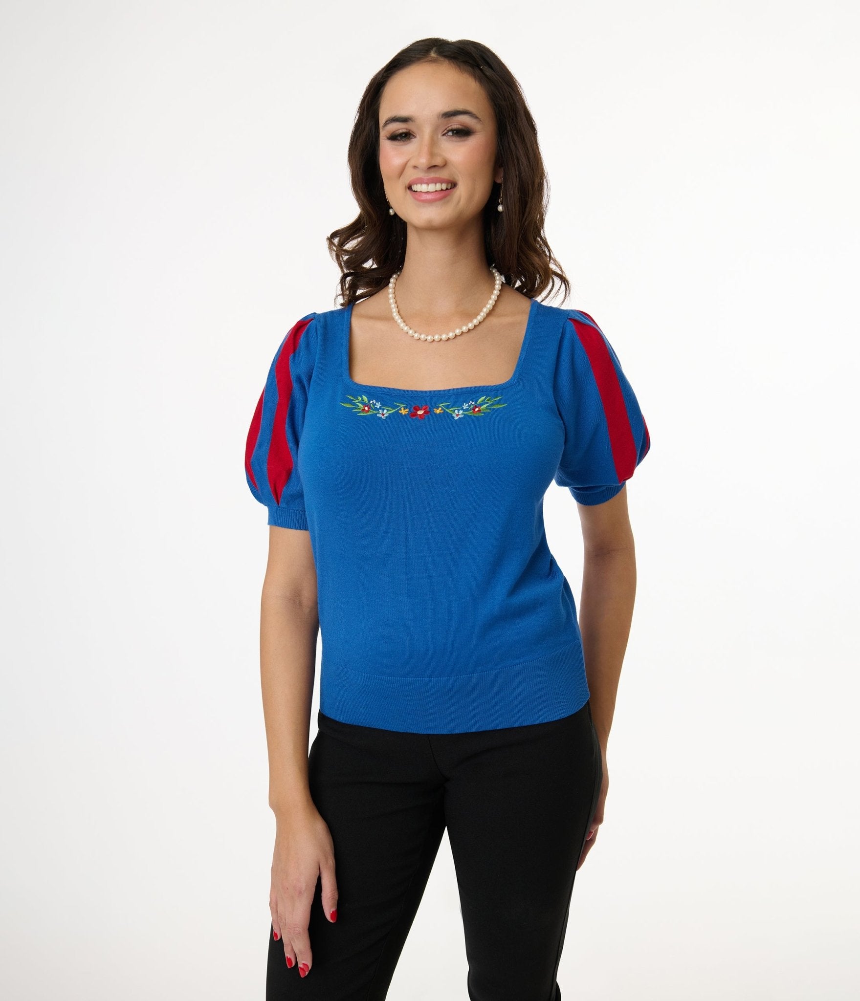 Disney's Snow White Collection by Unique Vintage Royal Blue & Red Short Sleeve Sweater - Unique Vintage - Womens, SWEATERS