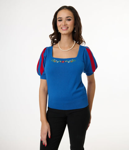 Disney's Snow White Collection by Unique Vintage Royal Blue & Red Short Sleeve Sweater - Unique Vintage - Womens, SWEATERS