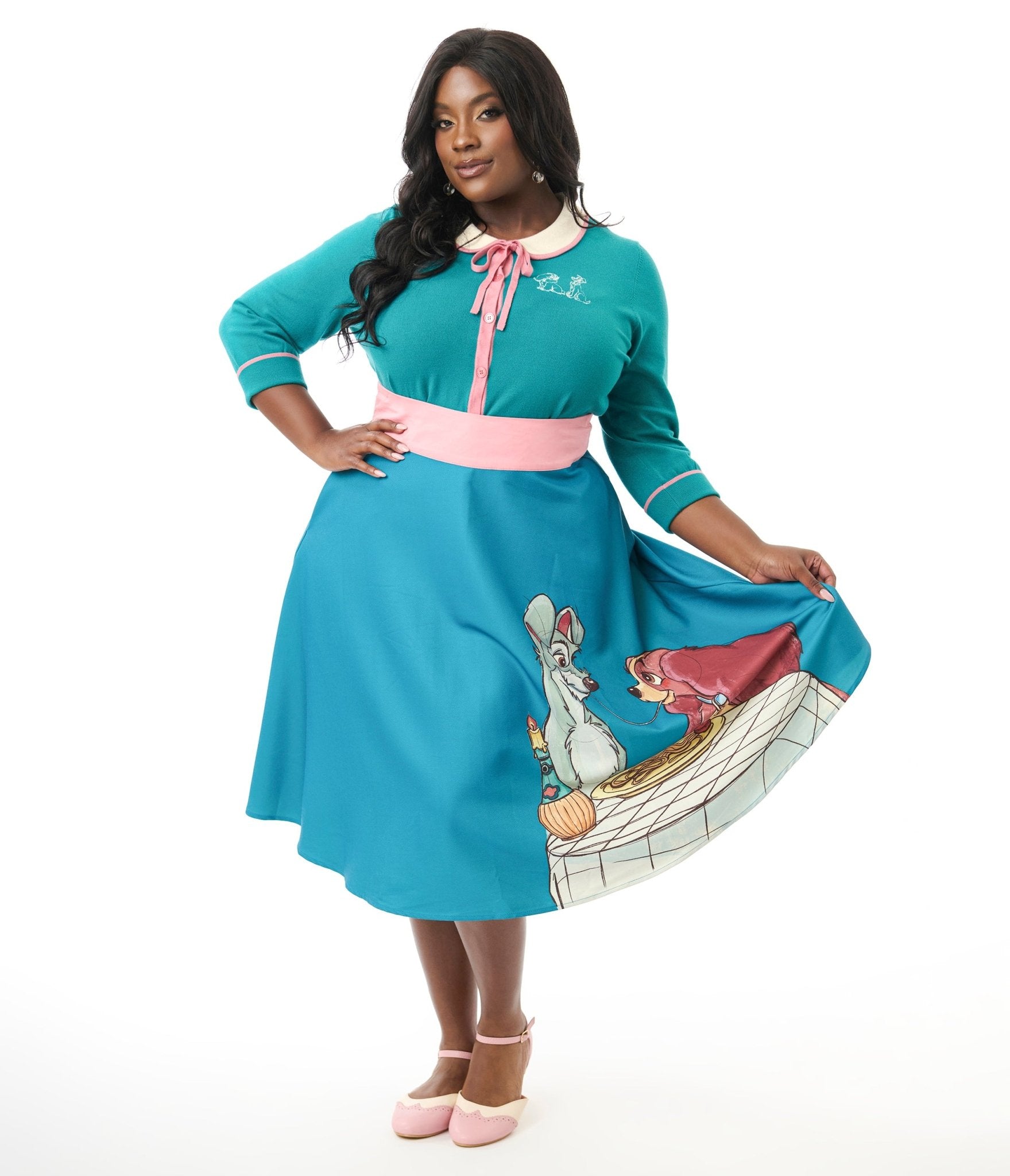 Disney's The Lady & The Tramp Collection by Unique Vintage Plus Size Teal Bella Notte Swing Skirt - Unique Vintage - Womens, BOTTOMS, SKIRTS