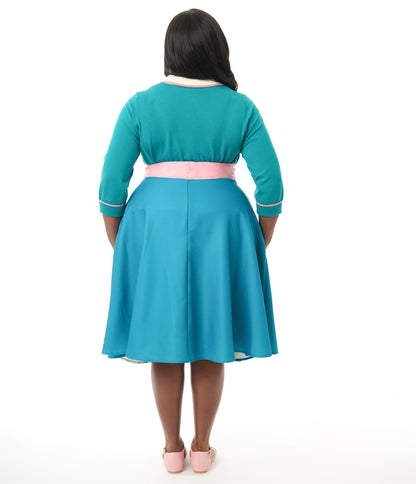 Disney's The Lady & The Tramp Collection by Unique Vintage Plus Size Teal Bella Notte Swing Skirt - Unique Vintage - Womens, BOTTOMS, SKIRTS