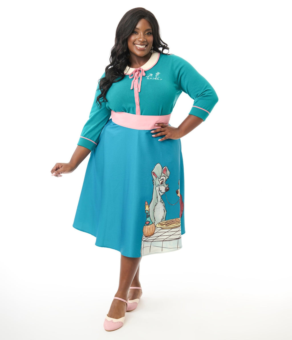 Disney's The Lady & The Tramp by Unique Vintage Plus Size Teal Embroidered Cardigan - Unique Vintage - Womens, TOPS, SWEATERS