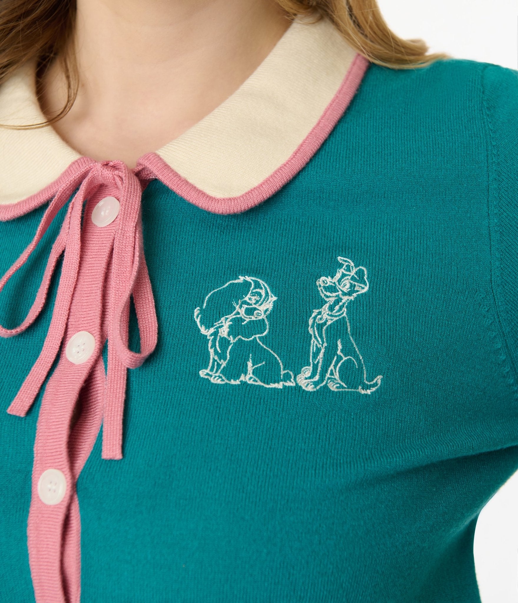Disney's The Lady & The Tramp Collection by Unique Vintage Teal Embroidered Cardigan - Unique Vintage - Womens, TOPS, SWEATERS