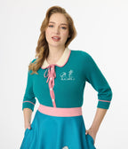 Disney's The Lady & The Tramp Collection by Unique Vintage Teal Embroidered Cardigan - Unique Vintage - Womens, TOPS, SWEATER