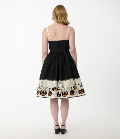 Disney's Winnie The Pooh Collection by Unique Vintage Pooh & Tigger Halloween Pumpkin Print Cotton Swing Dress - Unique Vintage - Womens, DRESSES, SWING