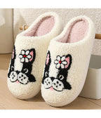 Dog & Flower Embroidered Cotton Slippers - Unique Vintage - Womens, SHOES, FLATS
