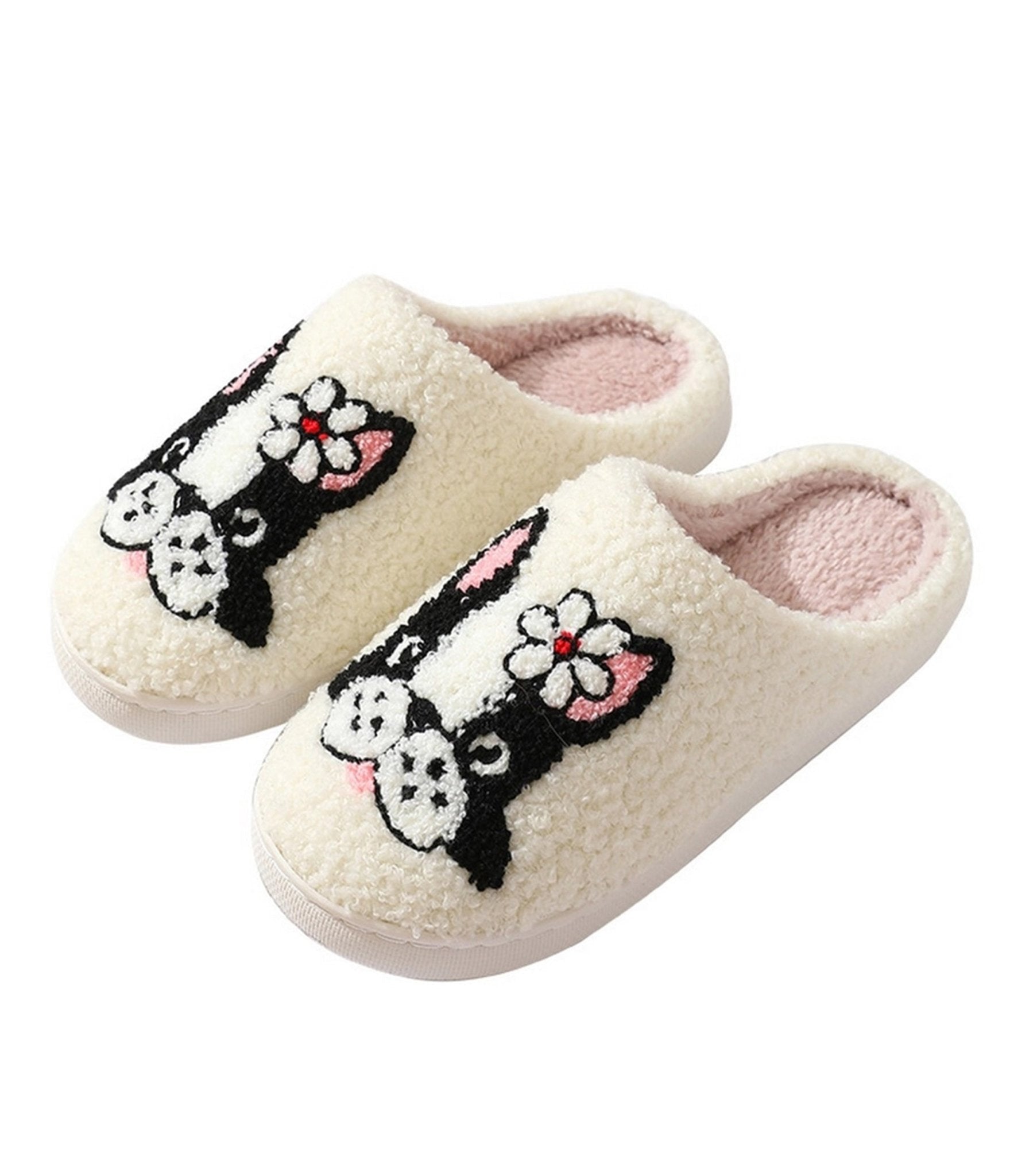 Dog & Flower Embroidered Cotton Slippers - Unique Vintage - Womens, SHOES, FLATS