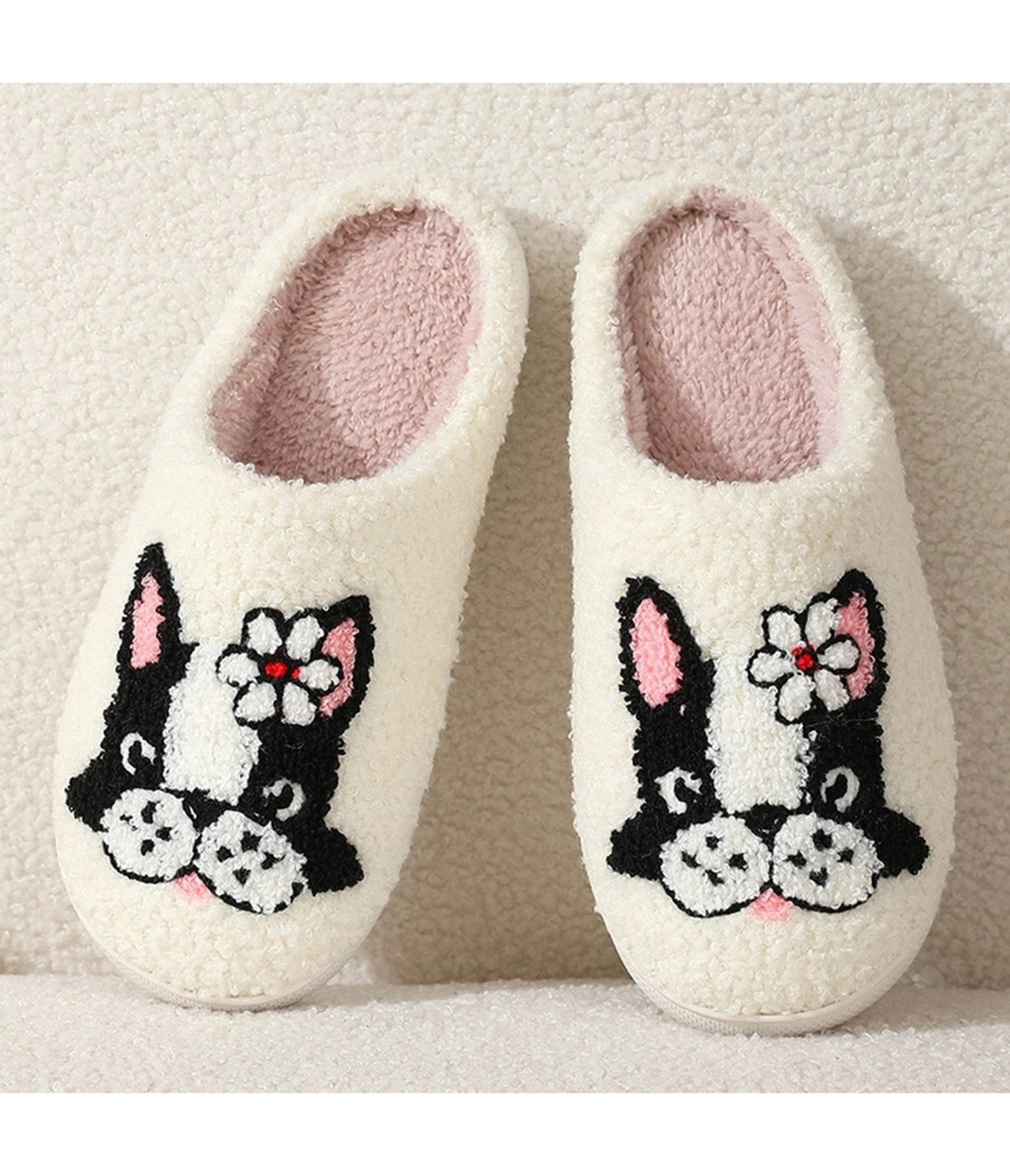 Dog & Flower Embroidered Cotton Slippers - Unique Vintage - Womens, SHOES, FLATS