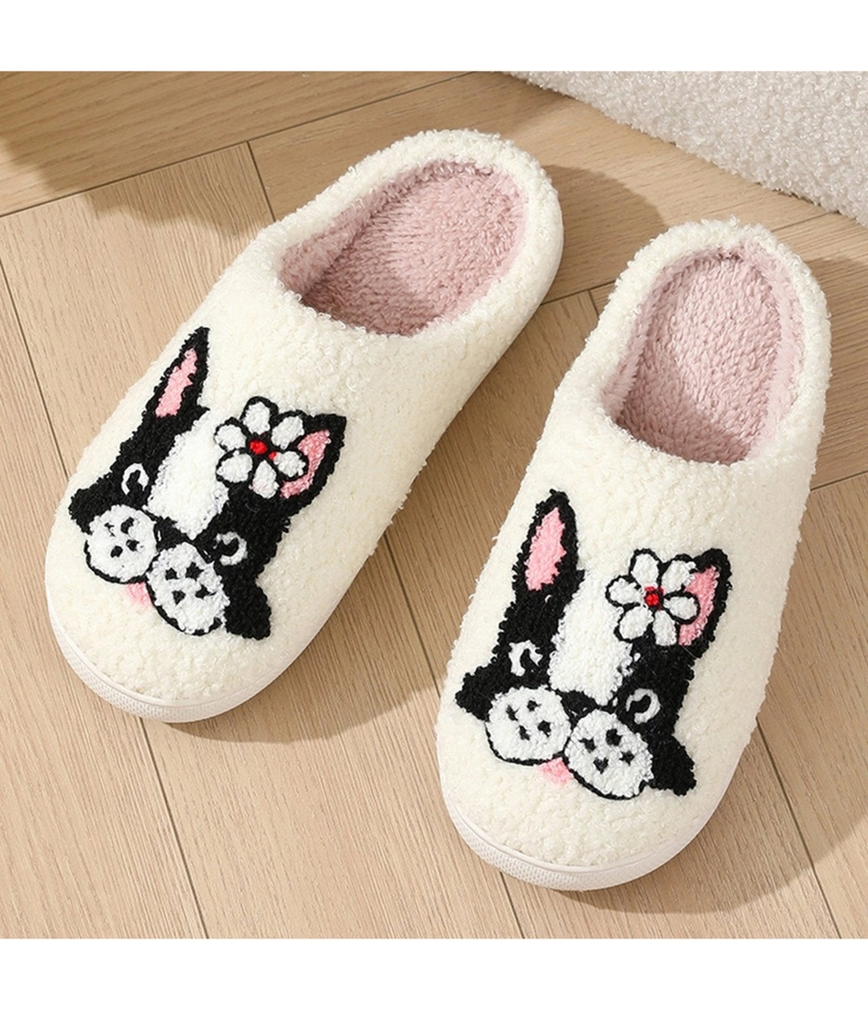 Dog & Flower Embroidered Cotton Slippers - Unique Vintage - Womens, SHOES, FLATS