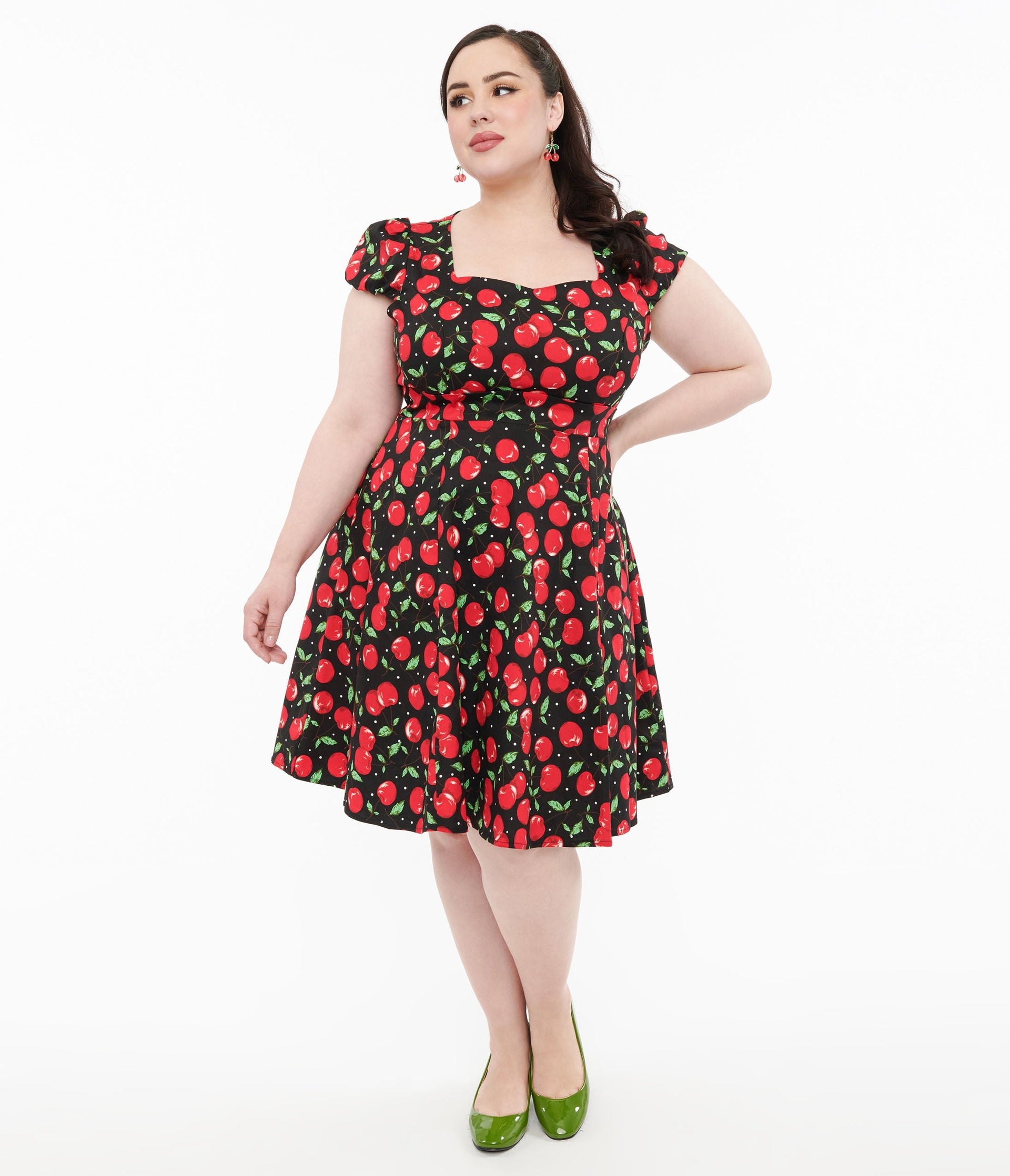 Dolly & Dotty 1950s Black Cherry Swing Dress - Unique Vintage - Womens, DRESSES, SWING