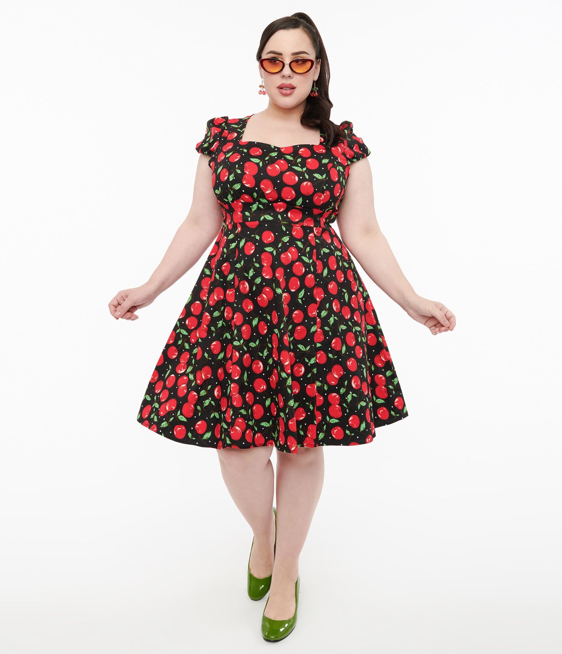 Dolly & Dotty 1950s Black Cherry Swing Dress - Unique Vintage - Womens, DRESSES, SWING