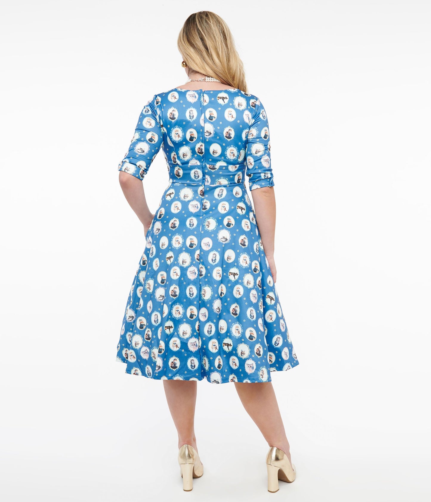 Dolly & Dotty 1950s Blue Cats Swing Dress - Unique Vintage - Womens, DRESSES, SWING
