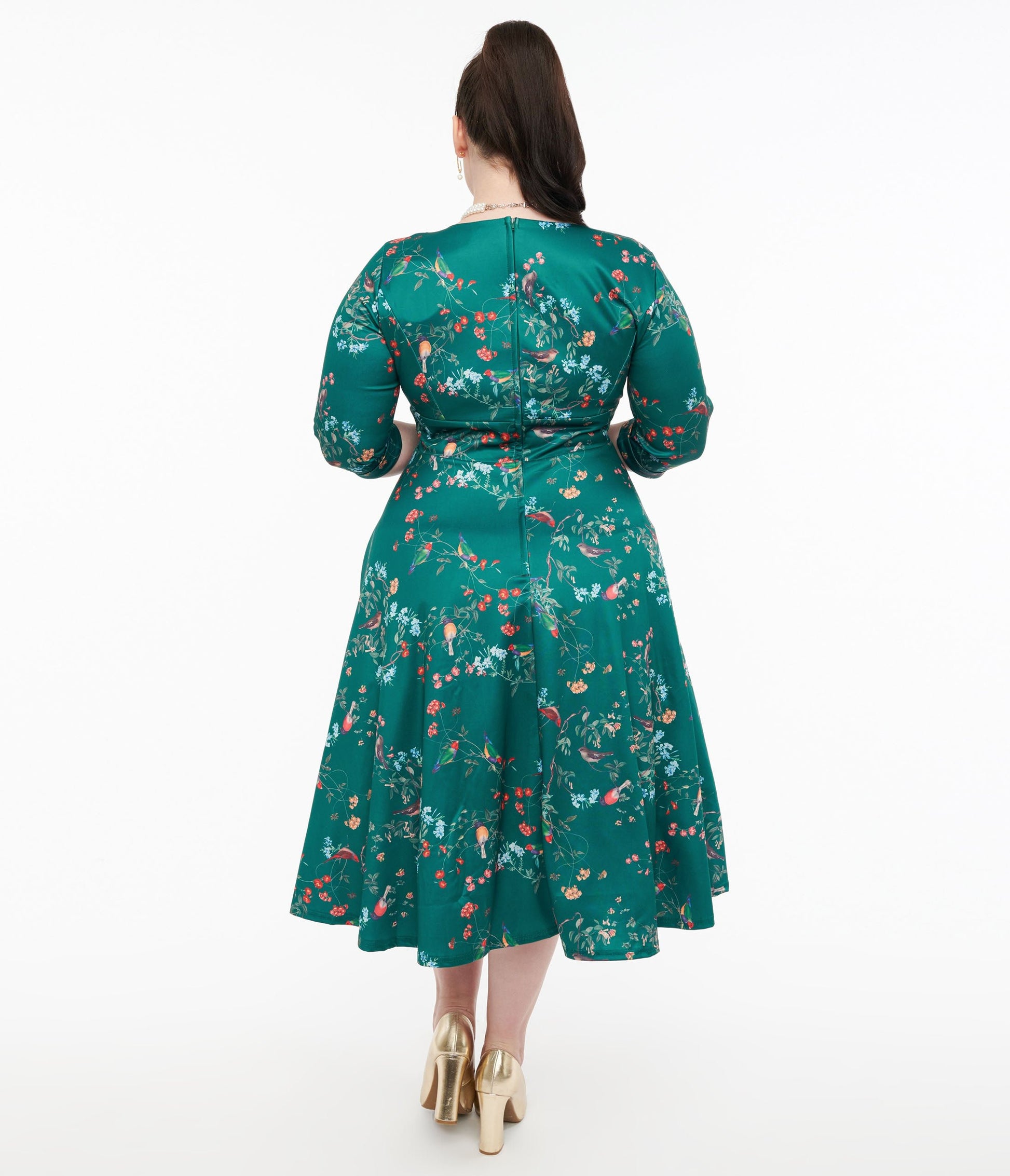 Dolly & Dotty 1950s Green Bird Print Swing Dress - Unique Vintage - Womens, DRESSES, SWING