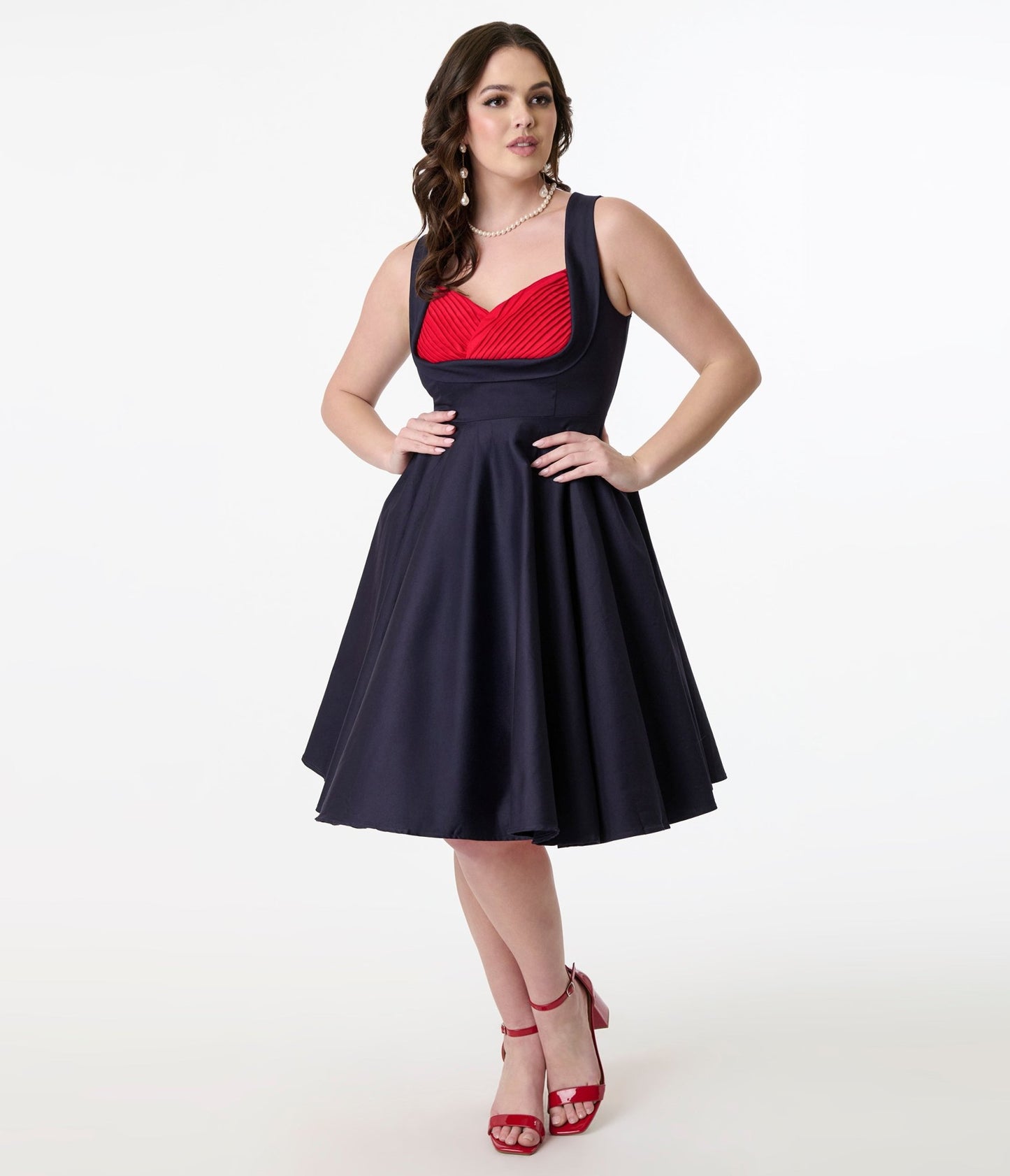 Dolly & Dotty 1950s Navy & Red Grace Swing Dress - Unique Vintage - Womens, DRESSES, SWING