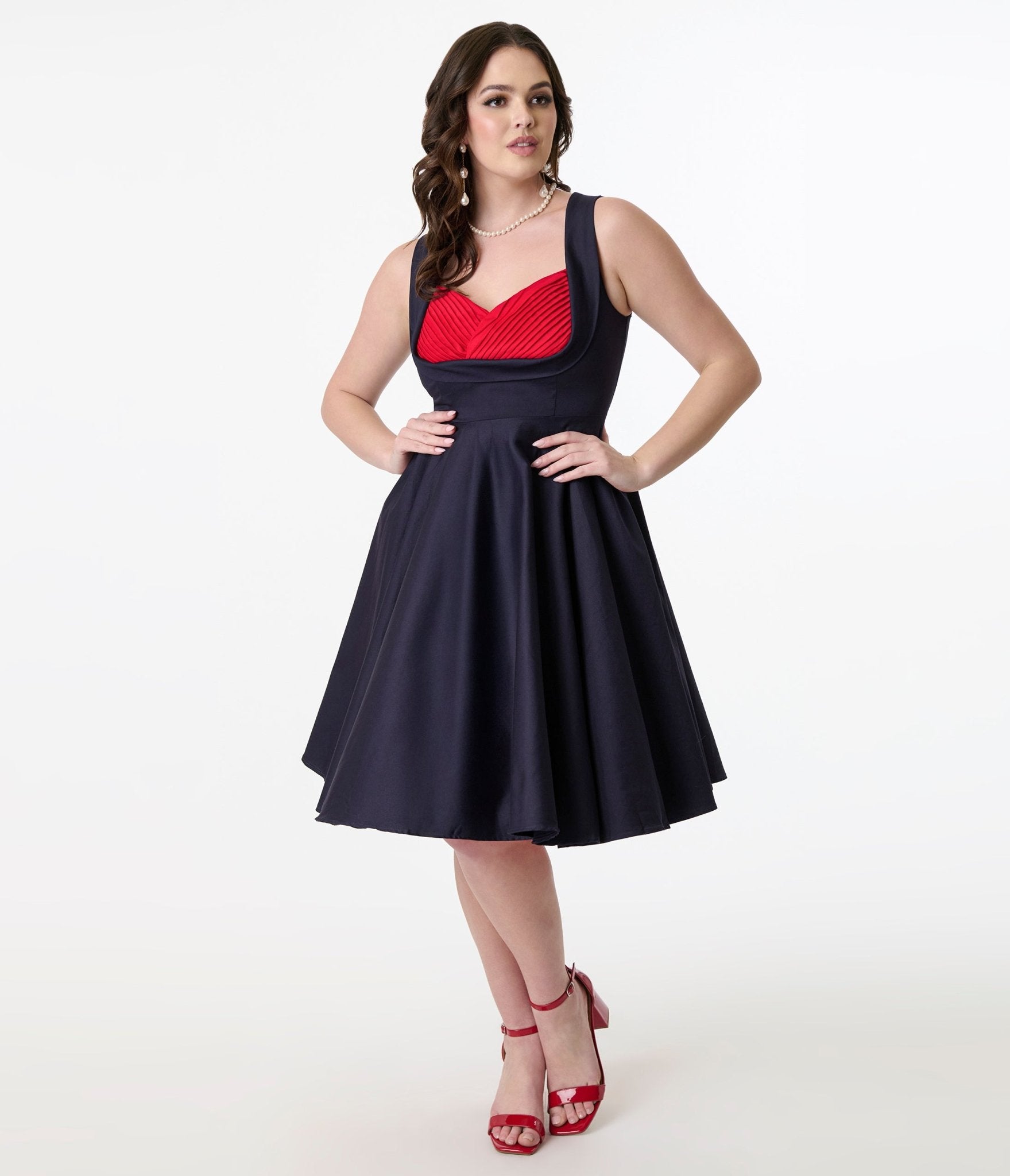 Dolly & Dotty 1950s Navy & Red Grace Swing Dress - Unique Vintage - Womens, DRESSES, SWING