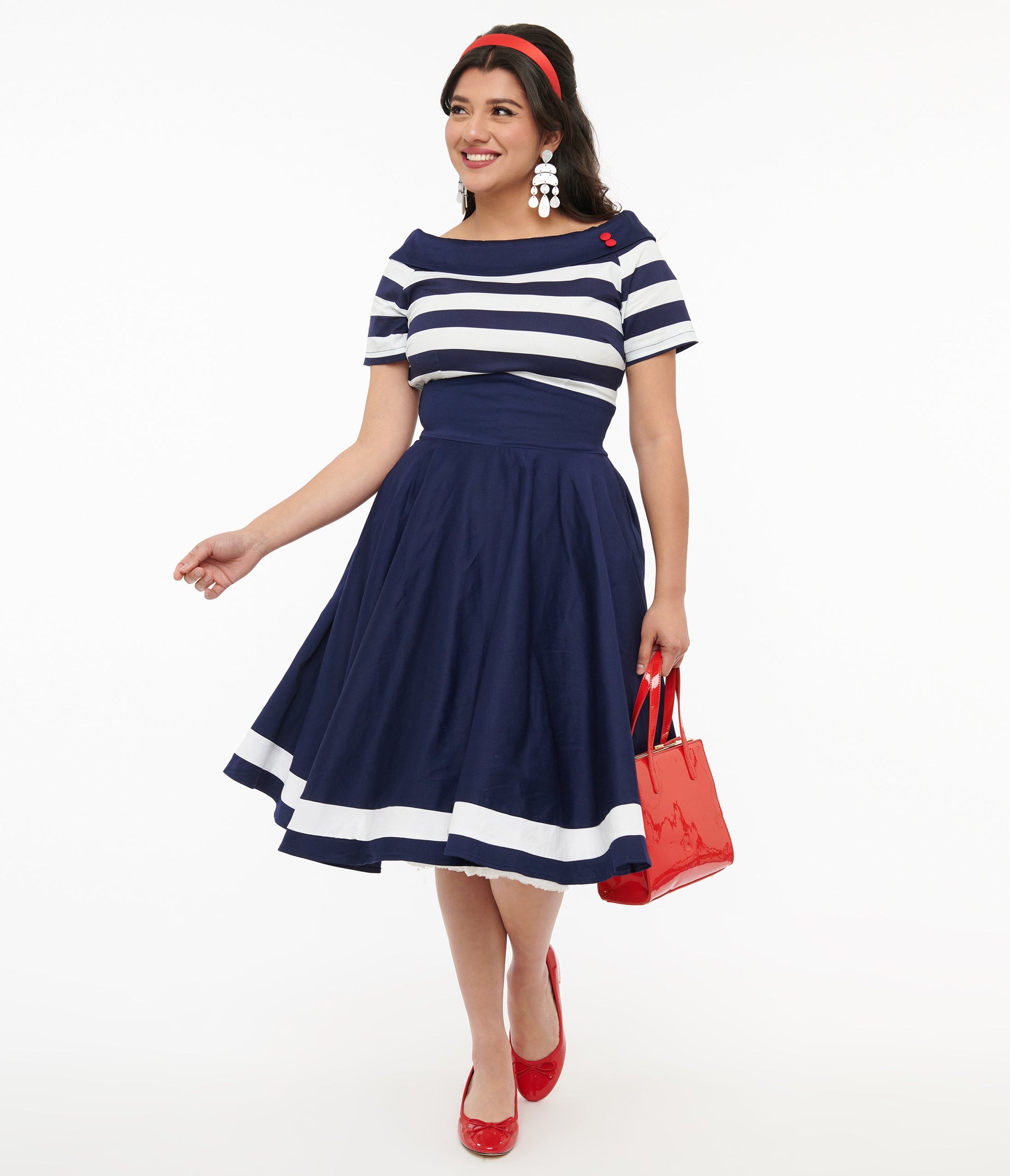 Dolly & Dotty 1950s Navy & White Striped Sailor Swing Dress - Unique Vintage - Womens, DRESSES, SWING