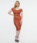 Dolly & Dotty 1950s Orange Cheetah Print Beryl Wiggle Dress - Unique Vintage - Womens, DRESSES, WIGGLE