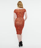 Dolly & Dotty 1950s Orange Cheetah Print Beryl Wiggle Dress - Unique Vintage - Womens, DRESSES, WIGGLE
