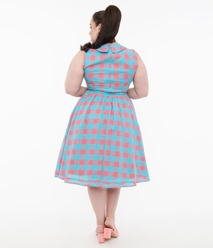 Dolly & Dotty 1950s Pink & Blue Gingham Cotton Swing Dress - Unique Vintage - Womens, DRESSES, SWING