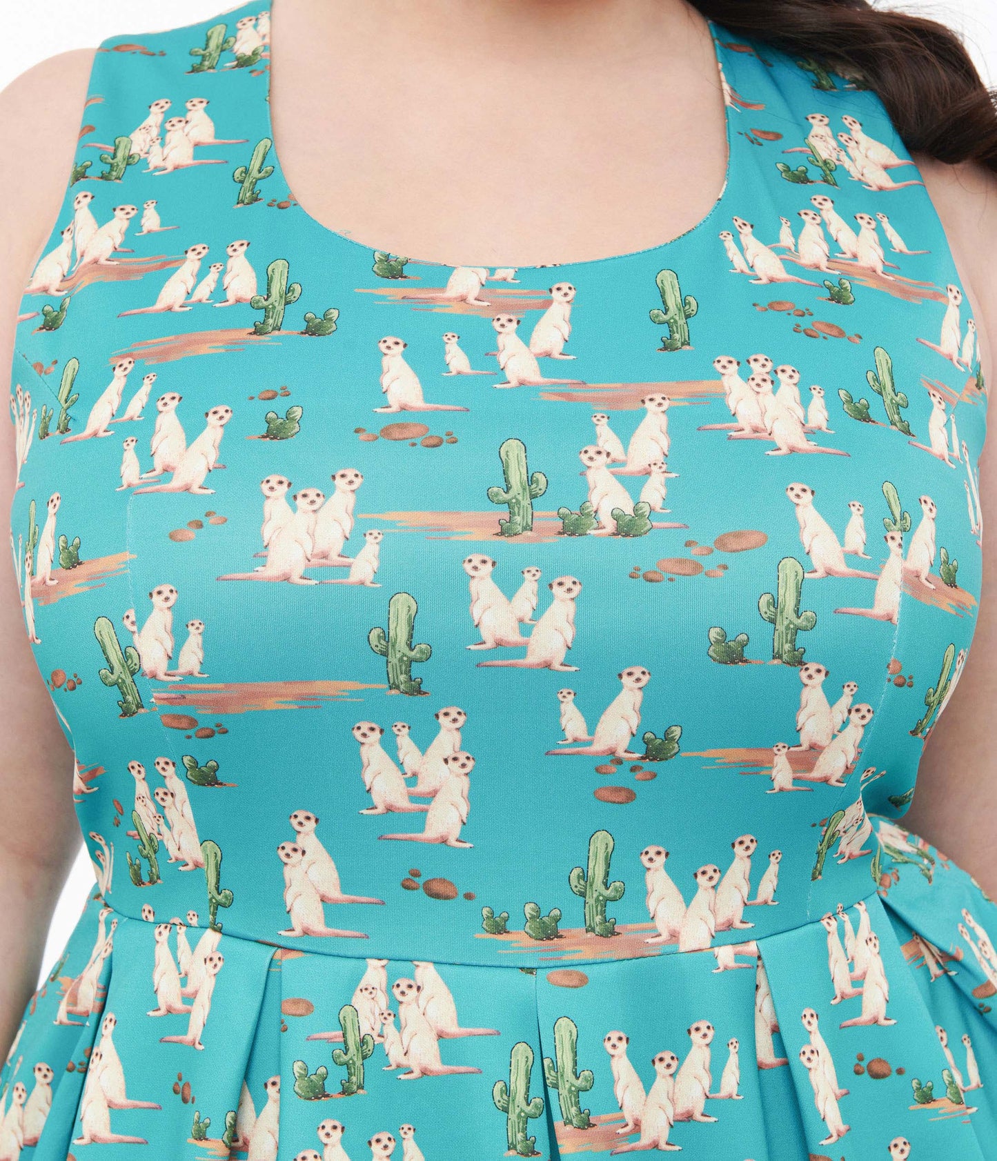 Dolly & Dotty 1950s Turquoise Meerkat Print Amanda Swing Dress - Unique Vintage - Womens, DRESSES, SWING