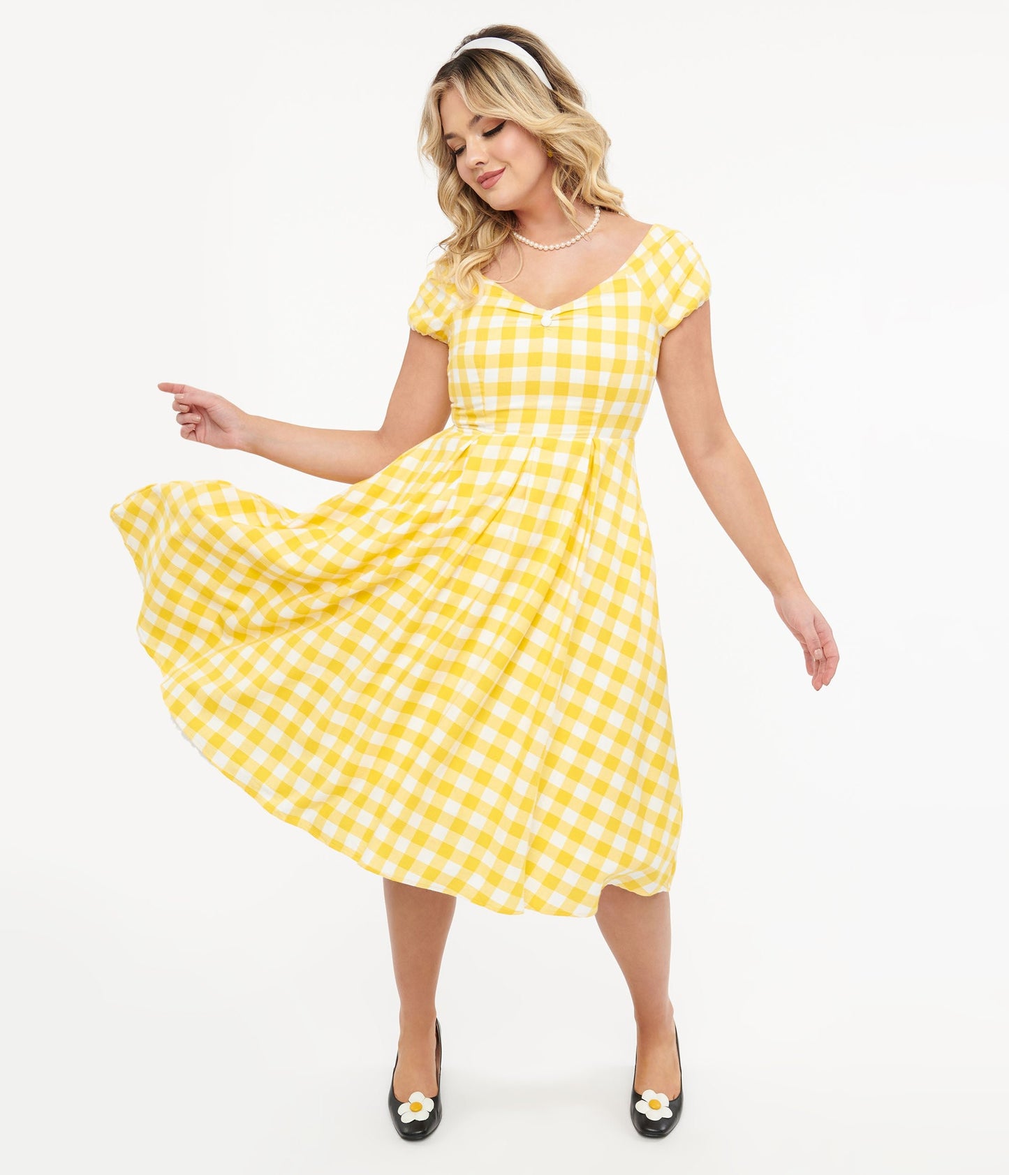 Dolly & Dotty 1950s Yellow Gingham Cotton Swing Dress - Unique Vintage - Womens, DRESSES, SWING