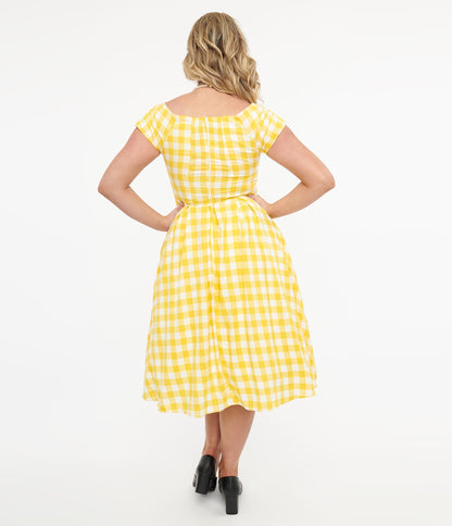 Dolly & Dotty 1950s Yellow Gingham Cotton Swing Dress - Unique Vintage - Womens, DRESSES, SWING