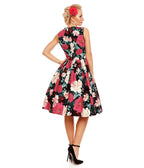 Dolly & Dotty Black & Pink Floral Elizabeth Swing Dress - Unique Vintage - 