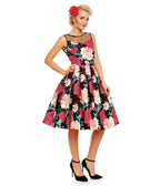 Dolly & Dotty Black & Pink Floral Elizabeth Swing Dress - Unique Vintage - 