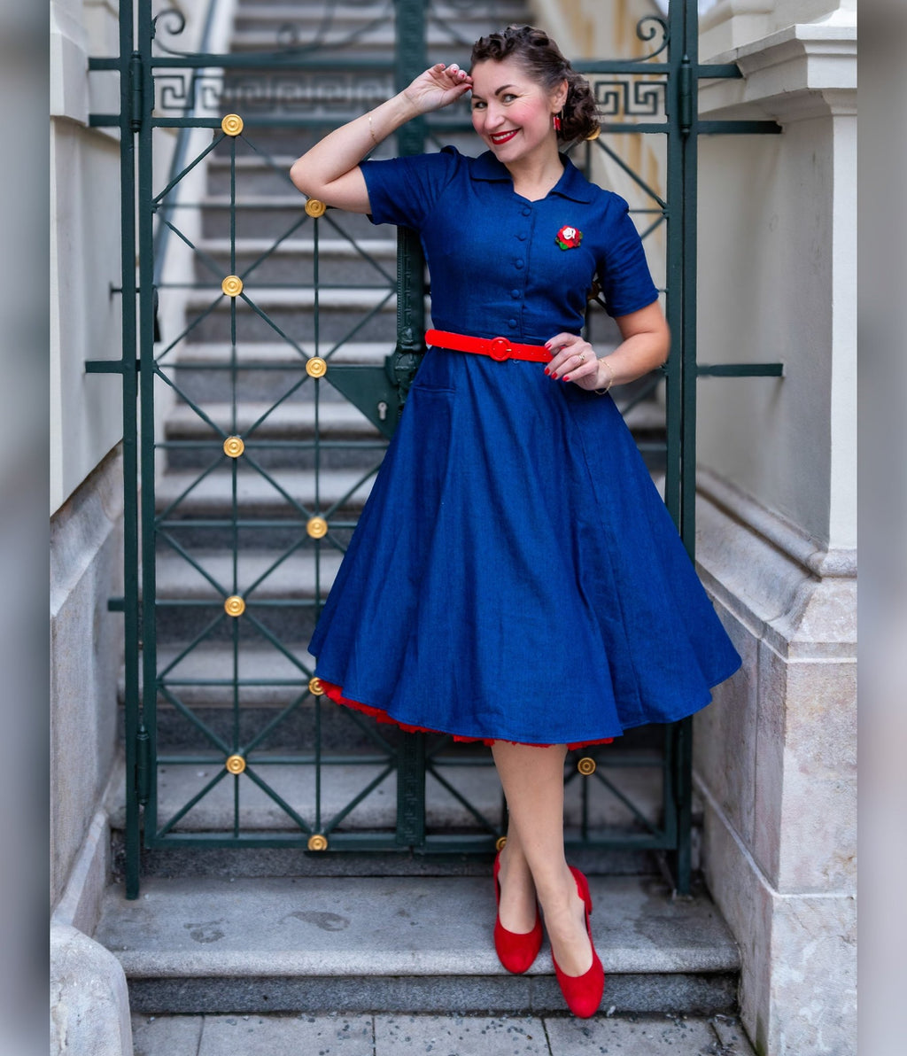 Dolly & Dotty Classic Penelope Denim Dress Unique Vintage Dolly & Dotty Classic Penelope Denim Dress Unique Vintage