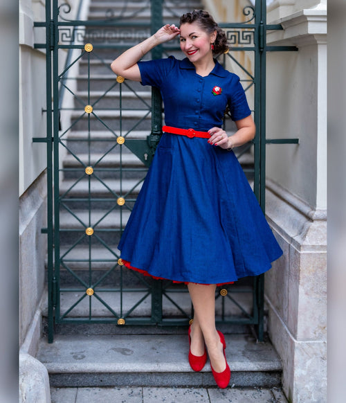 Dolly & Dotty Classic Penelope Denim Dress Unique Vintage Dolly & Dotty Classic Penelope Denim Dress Unique Vintage