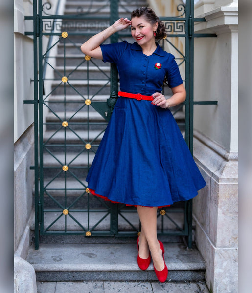 Dolly & Dotty Classic Penelope Denim Dress Unique Vintage Dolly & Dotty Classic Penelope Denim Dress Unique Vintage