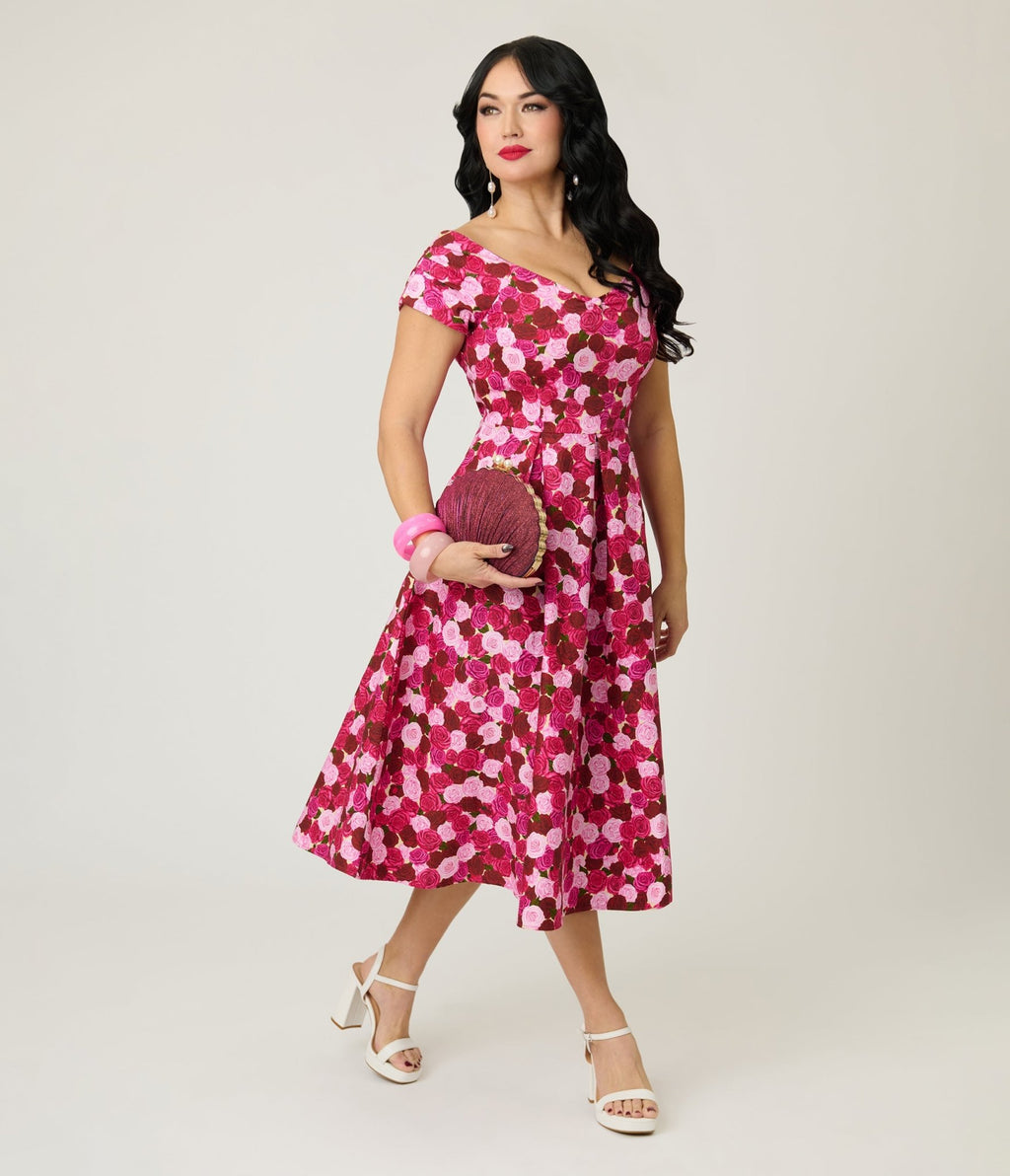 Dolly & Dotty Lily Pink Rose Garden Swing Dress - Unique Vintage - Womens, DRESSES, SWING