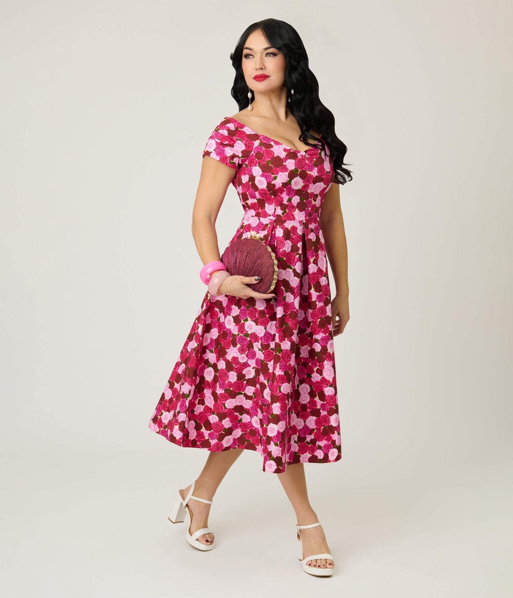 Dolly & Dotty Lily Pink Rose Garden Swing Dress - Unique Vintage - Womens, DRESSES, SWING