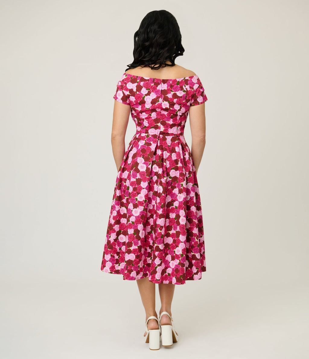 Dolly & Dotty Lily Pink Rose Garden Swing Dress - Unique Vintage - Womens, DRESSES, SWING