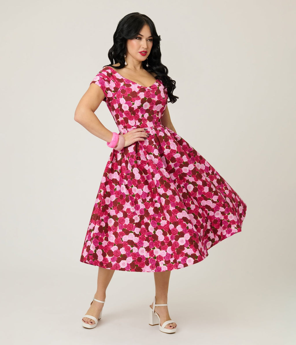 Dolly & Dotty Lily Pink Rose Garden Swing Dress - Unique Vintage - Womens, DRESSES, SWING