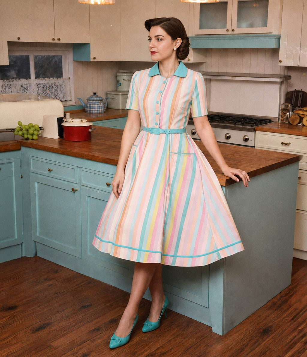 Dolly & Dotty Multicolored Striped Shirt Dress – Unique Vintage