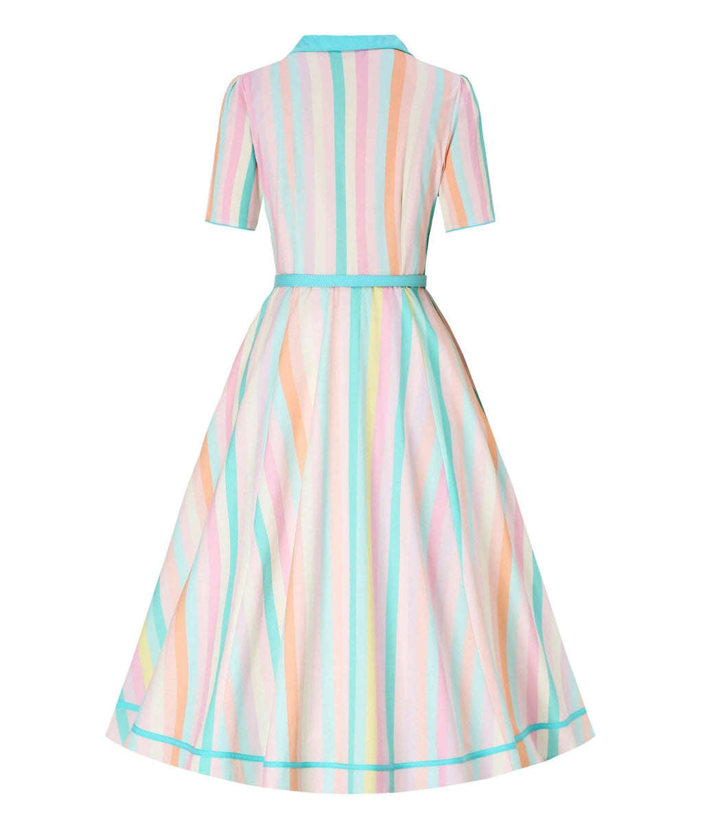 Dolly & Dotty Multicolored Striped Shirt Dress - Unique Vintage - Womens, DRESSES, SWING