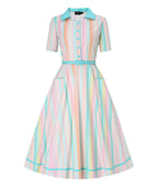 Dolly & Dotty Multicolored Striped Shirt Dress - Unique Vintage - Womens, DRESSES, SWING