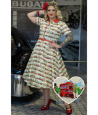 Dolly & Dotty White Mabel London Landmark Print Shirt Dress - Unique Vintage - Womens, DRESSES, SWING