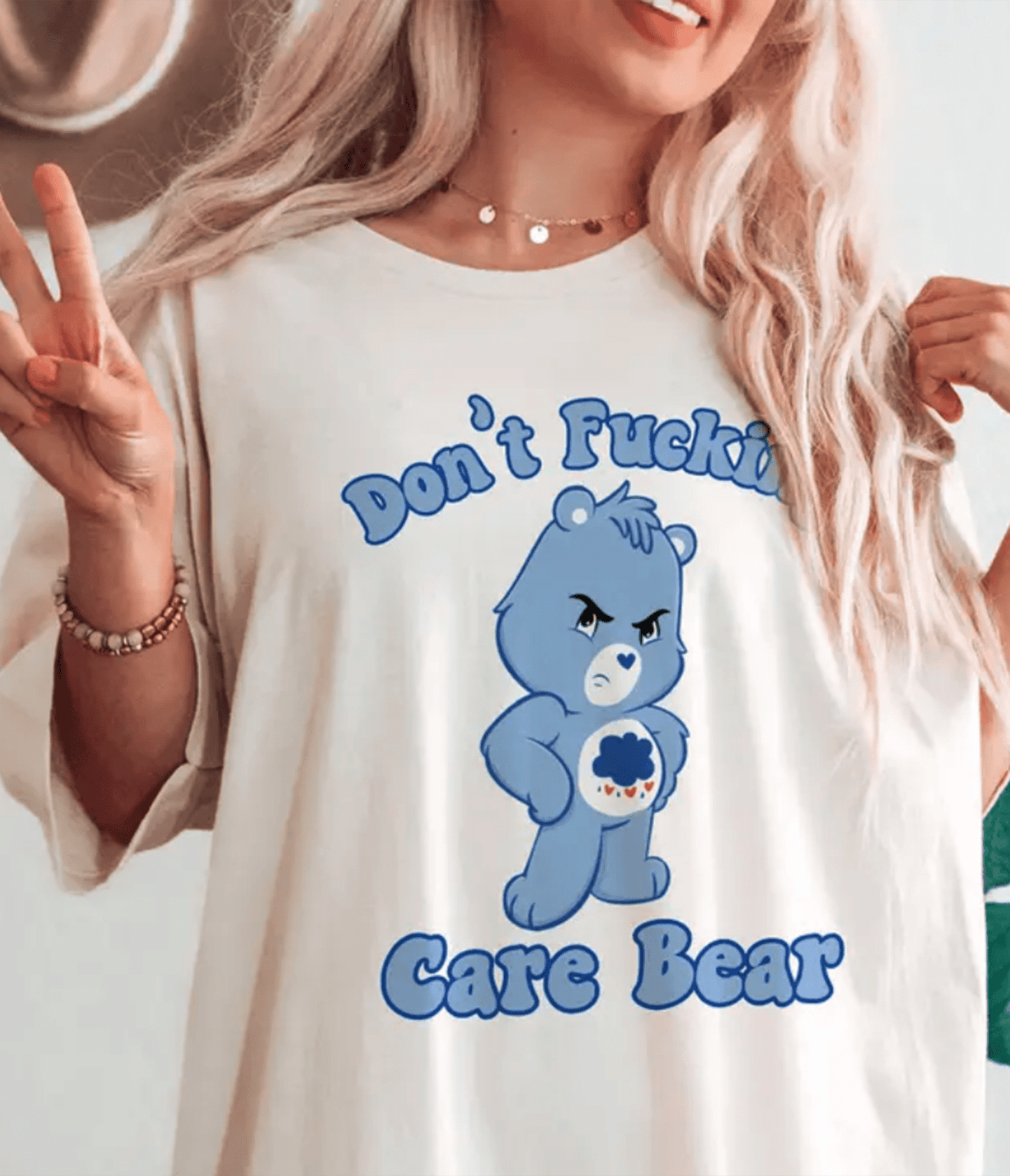 Don't Fucking Care Bear Unisex Graphic Tee - Unique Vintage - Womens, TOPS, TEES