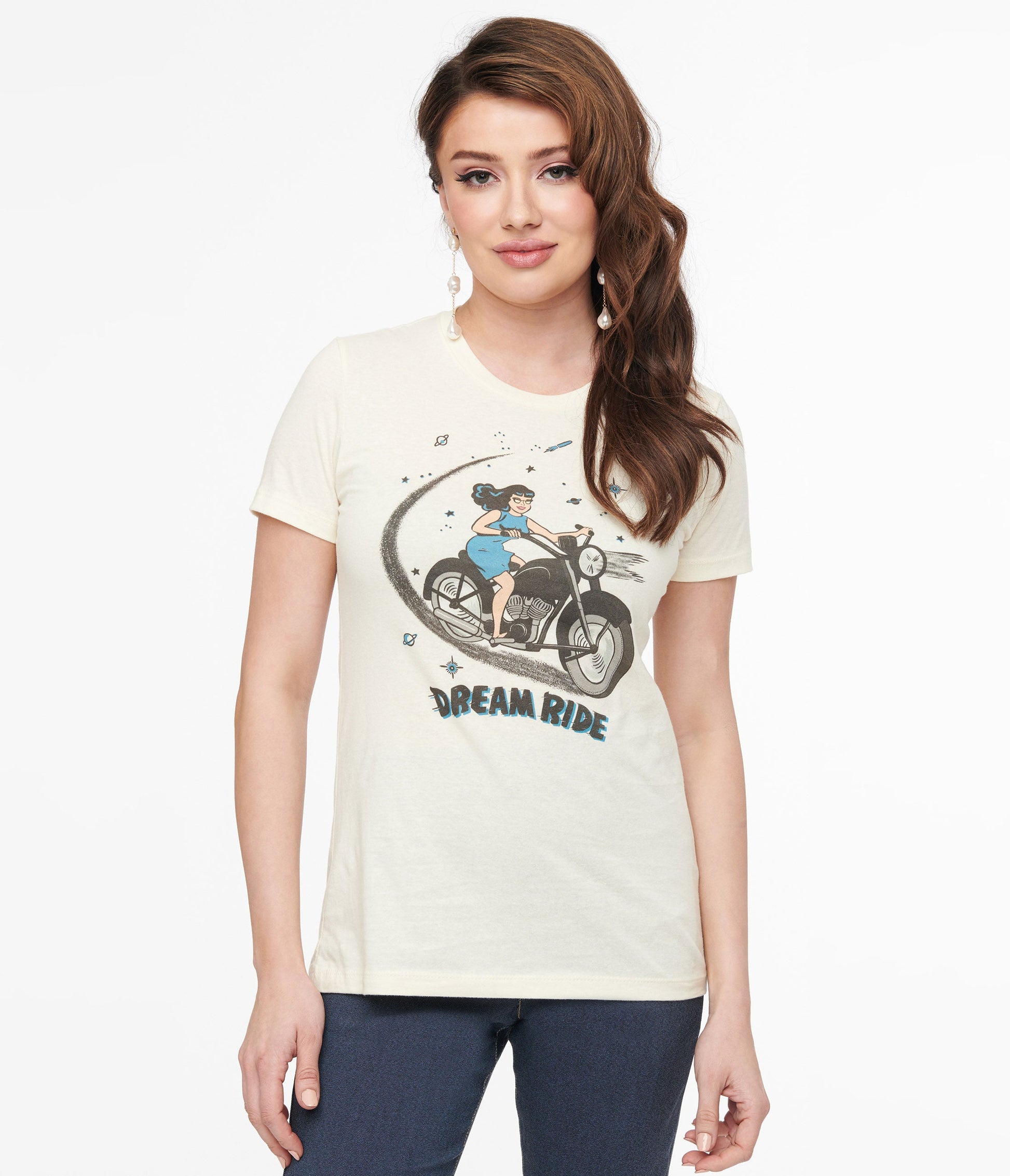 Dream Ride Cotton Fitted Graphic Tee - Unique Vintage - Womens, GRAPHIC TEES, TEES