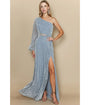 Dusty Blue Shimmer Velvet One Shoulder Maxi Dress