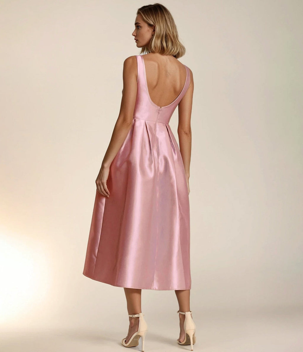 Dusty Pink Shimmer Sleeveless Midi Dress - Unique Vintage - Womens, DRESSES, PROM AND SPECIAL OCCASION
