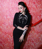 Elle Rebel Black Art of Temptation Pencil Dress - Unique Vintage - Womens, DRESSES, MIDI