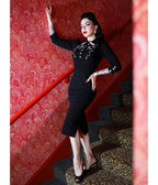 Elle Rebel Black Art of Temptation Pencil Dress - Unique Vintage - Womens, DRESSES, MIDI